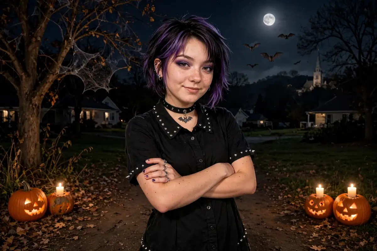 DIY deadpan diva costume built from black dress, very pale foundation or white non-toxic face, and dark eyeliner and lipstick