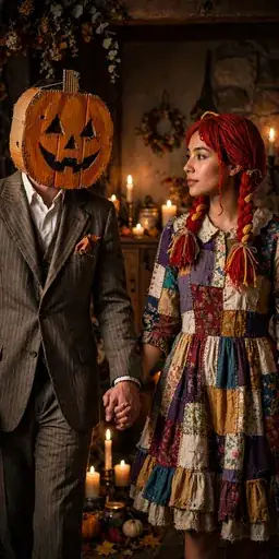 Pumpkin Groom and Patchwork Bride costume